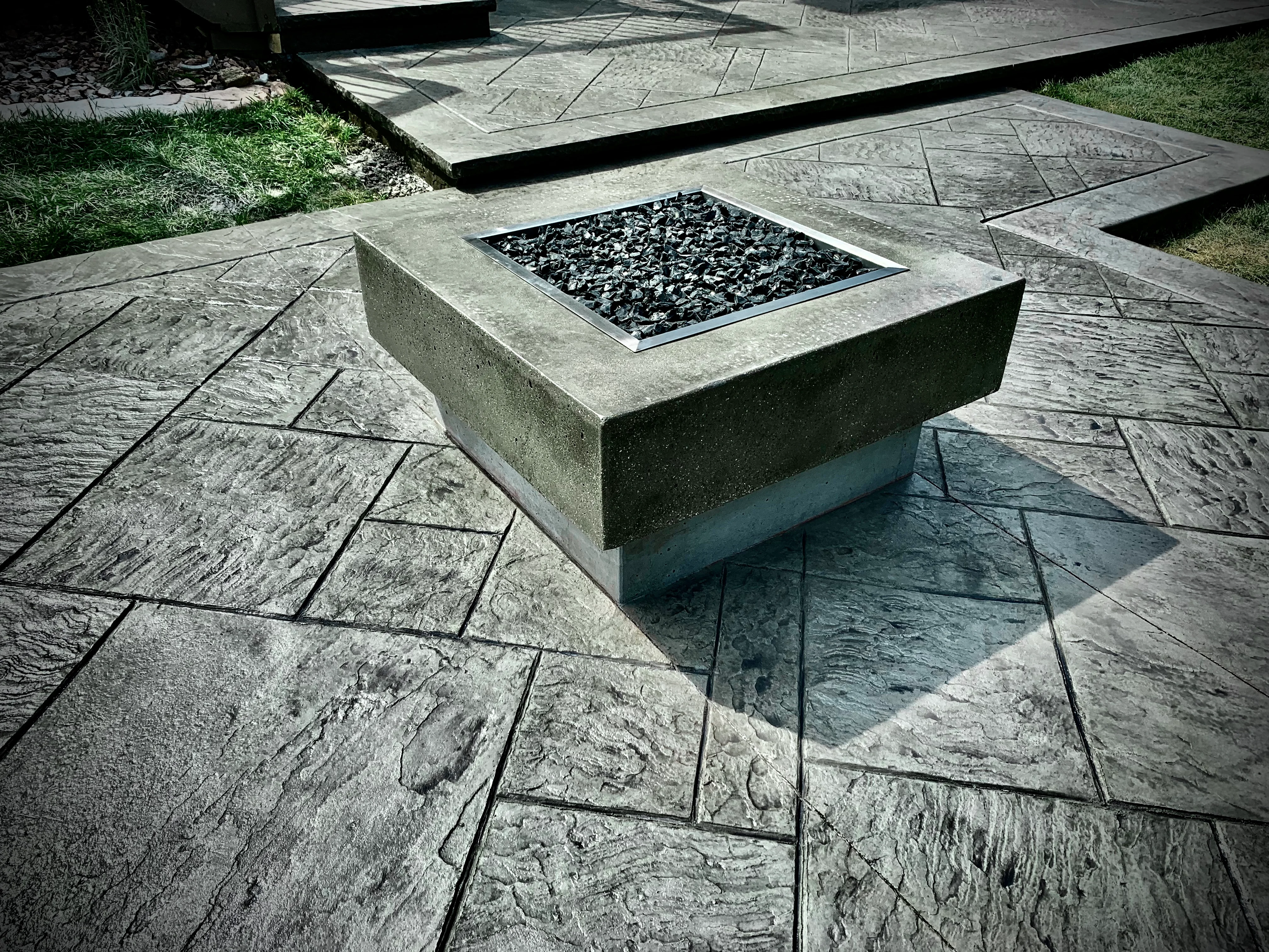 Hoosier Concrete Final Stamped concrete patio with decorative stone pattern in Northwest Indiana